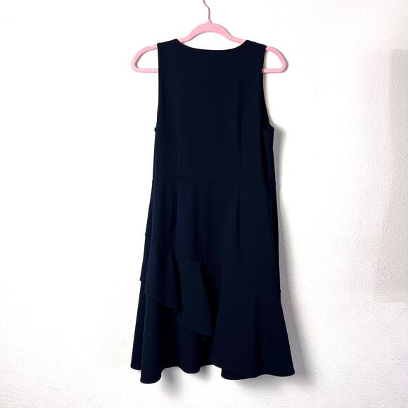 Ann Taylor Petite Navy Asymmetrical Flounce Hem Dress Size 10P Sleeveless Work - Picture 2 of 13